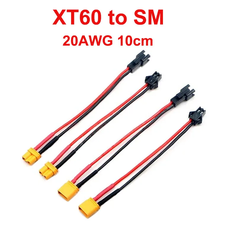 1Pcs XT60 Deans Male Female Plug to SM Connector Charging Adapter Cable Converter Lead 20AWG 10cm Wire For RC Battery