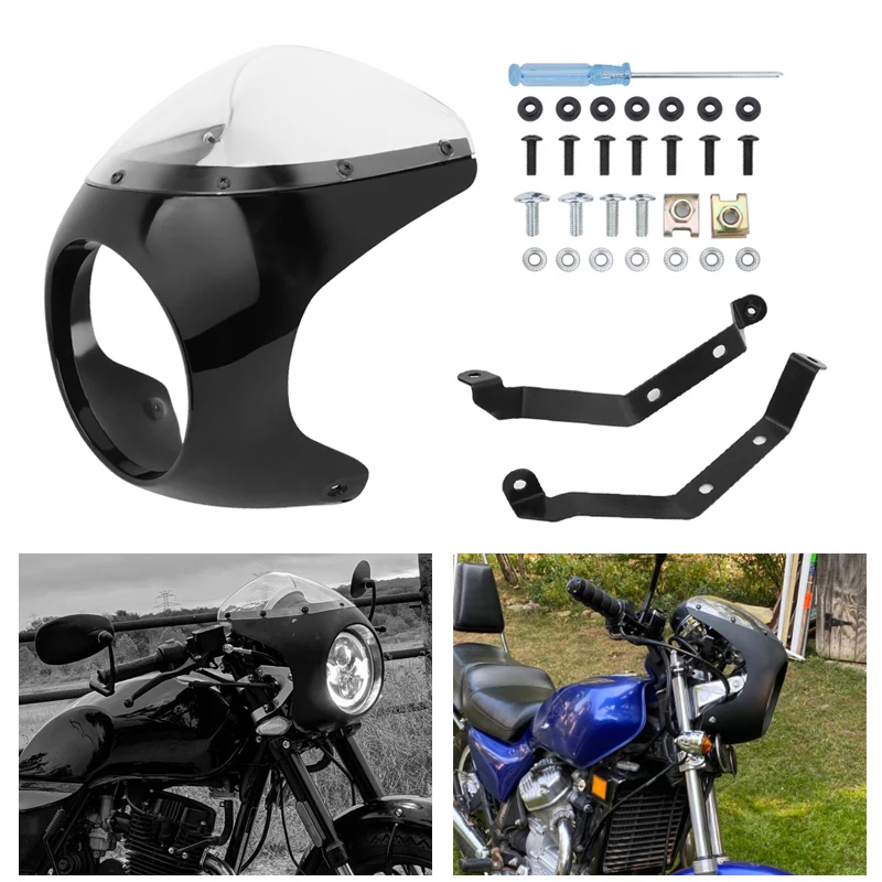 

Universal 7" Motorcycle Round Headlight Fairing Cover Windshield Windscreen Protector For Harley Honda Yamaha Suzuki Cafe Racer