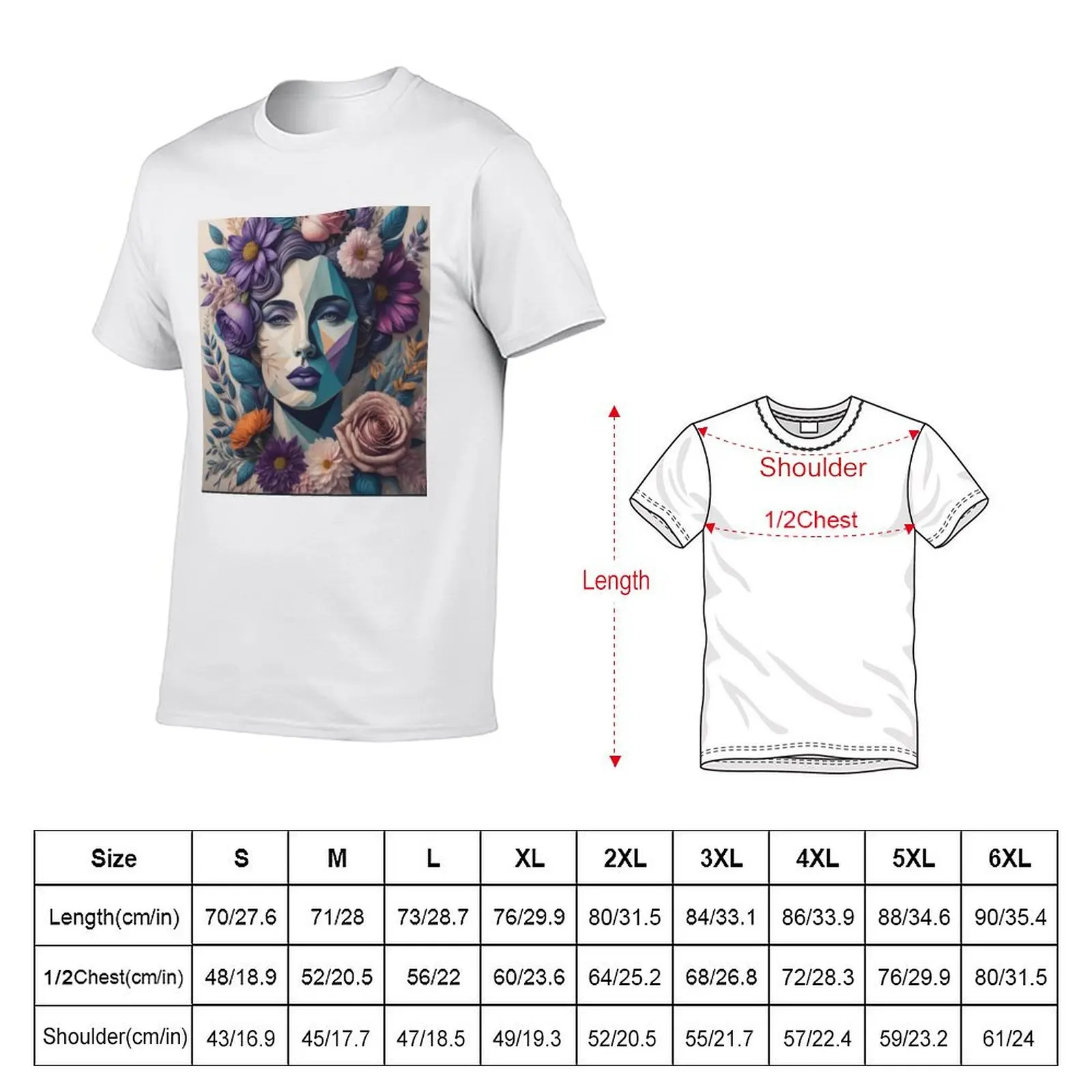 Beautiful Woman With Flowers T-Shirt Classic Print Short Sleeve Shirt
