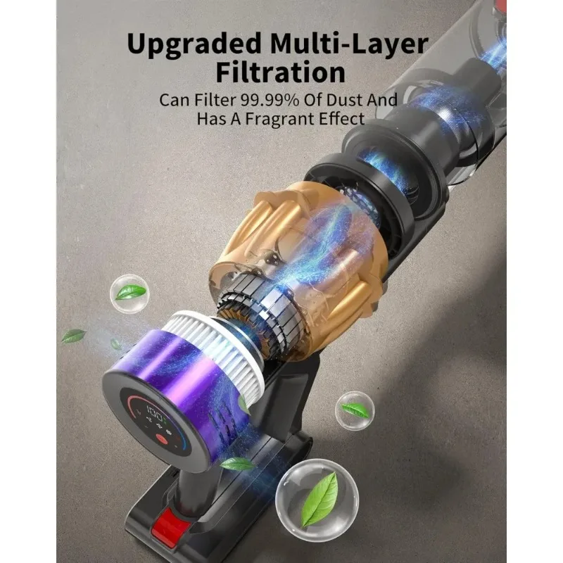 コードレス掃除機、アップグレードされた550W 50KPA 60分、家庭用掃除機、ブラシレスモーター搭載の自立型コードレス掃除機