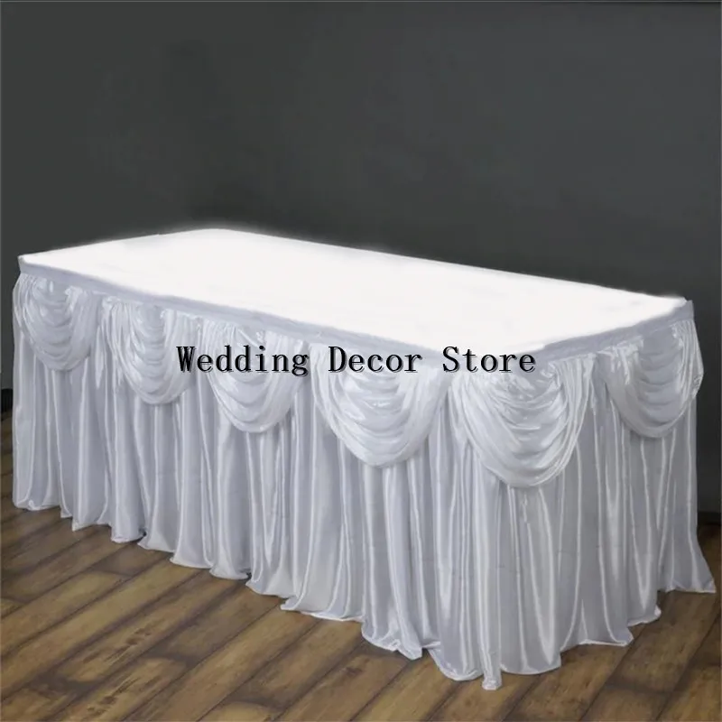 

3M/10FT Length Transparent Ice Silk Table Skirt Tablecloth Skirting With Top Swag Drape For Wedding Event Party Decoration