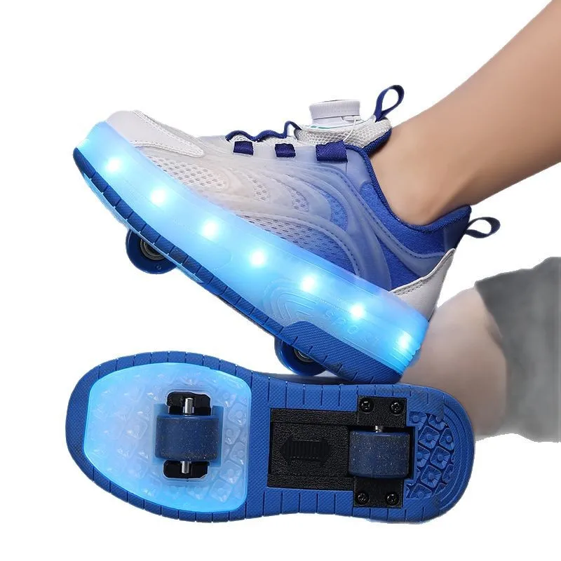 Children's Two-wheeled Roller Skates Shoes with LED Light Boys' and Girls' Flying Shoe Student Sneakers