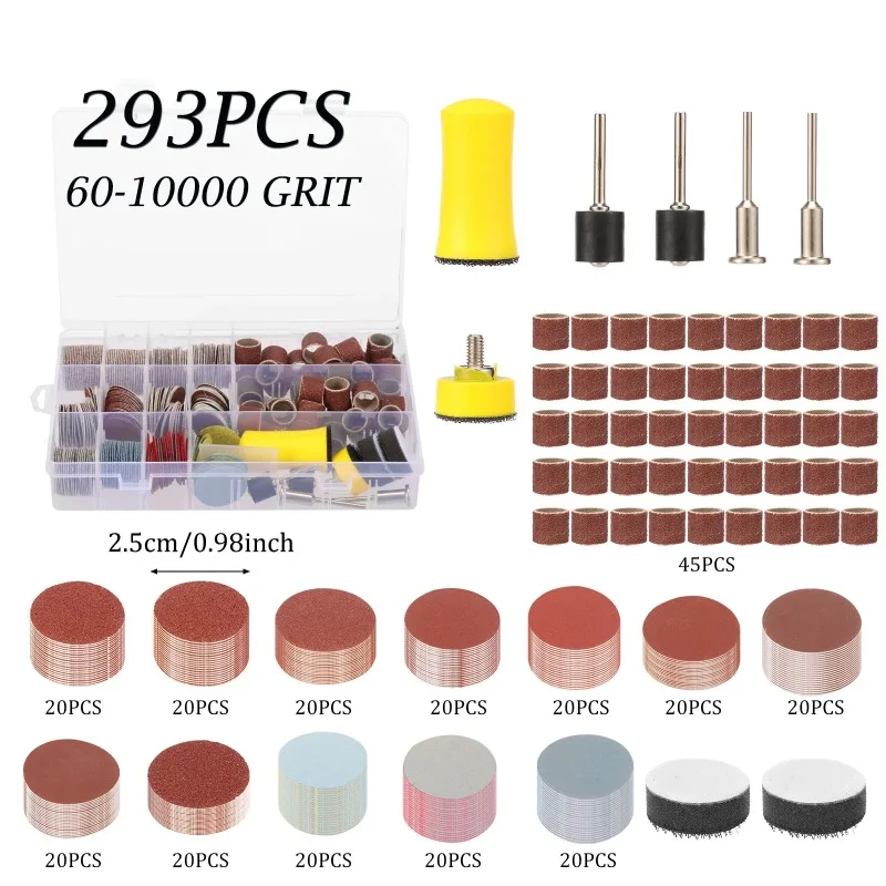 

1-дюймовые шлифовальные диски и барабаны диаметром 25 мм для вращающихся инструментов Dremel, наждачная бумага с крючком и петлей, зернистость 60-10000 для дерева, металла, ремесла