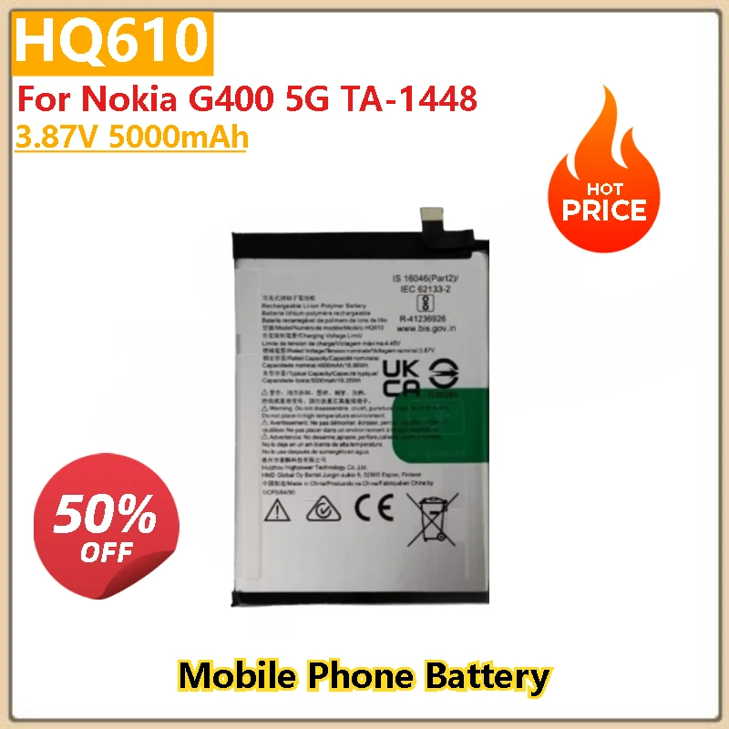 

100% New Mobile Phone Battery HQ610 3.87V 5000mAh For Nokia G400 5G TA-1448 High Quality