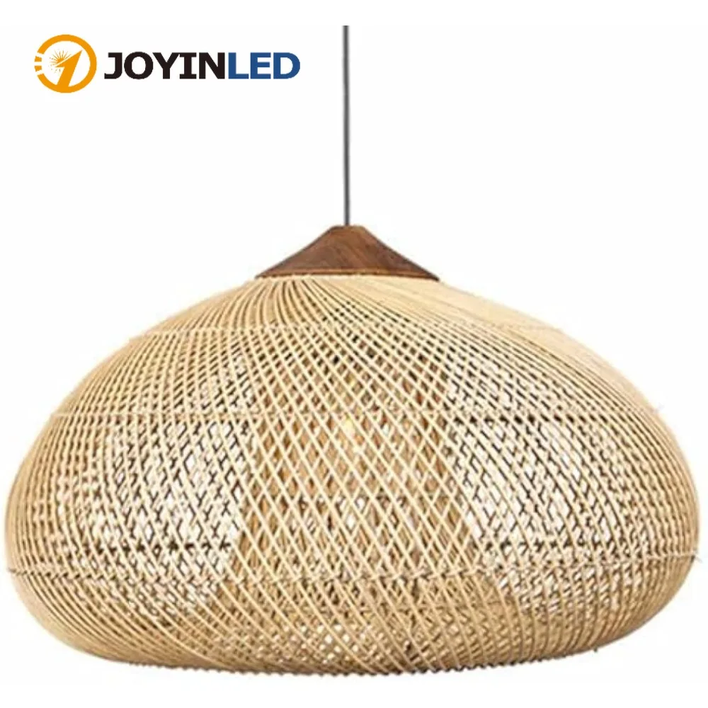 

60/80cm Beige Rattan Art Pendant Lights Hand Knitted Wicker Rattan E26/E27 Ceiling Fixture for Bedroom, Living Room, Dining Room