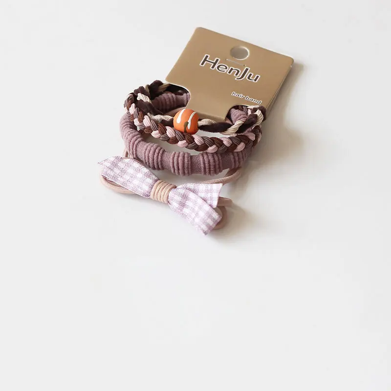 1set 1pcs 2026 New Korean Milk Coffee Plaid Hair Ties High Elastic Non Damage for Kids Girls Cozy Winter