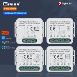 GIRIER-Módulo de interruptor de luz inteligente Tuya ZigBee 3,0, No requiere cable neutro, funciona con Alexa, Google Home, compatible con Control de 2 vías