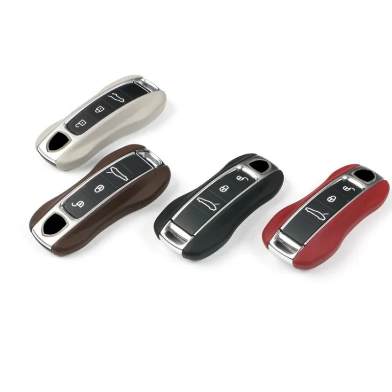 Leather Car Smart Key Cover Case Fob For Porsche 911 Macan Boxster Cayenne Panamera Taycan  Cayman 971 9YA 718 Key Shell