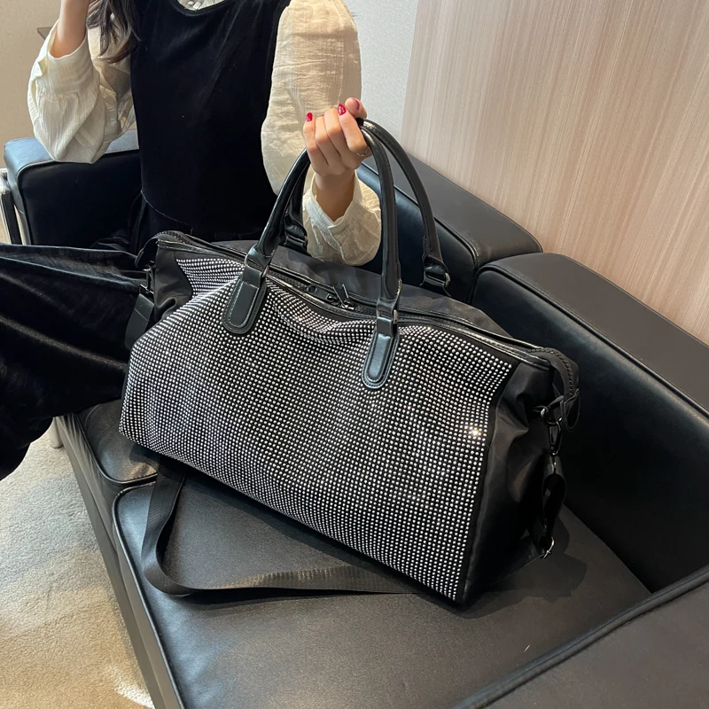 Tiptoegirls-Bolso de viaje con diamantes de imitación para mujer, bolsa de gran capacidad, Unisex, al aire libre para viaje, de nailon, plegable