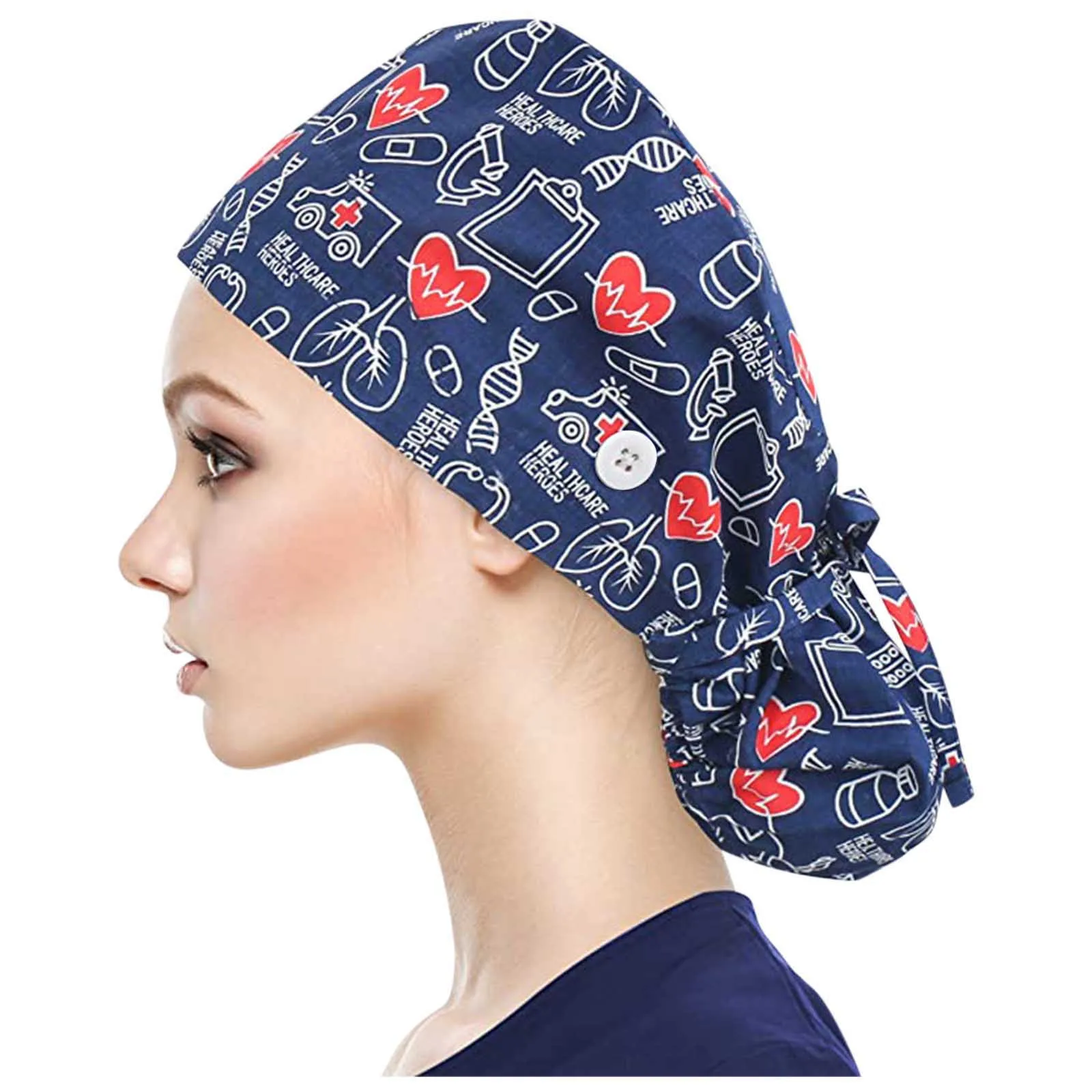 Bonnet d'allaitement réglable pour femme, bonnet de travail de beauté, bonnet d'infirmière à cheveux longs, bonnet de gIslande pour animalerie avec boutons, chapeau bouffant avec bandeau anti-transpiration