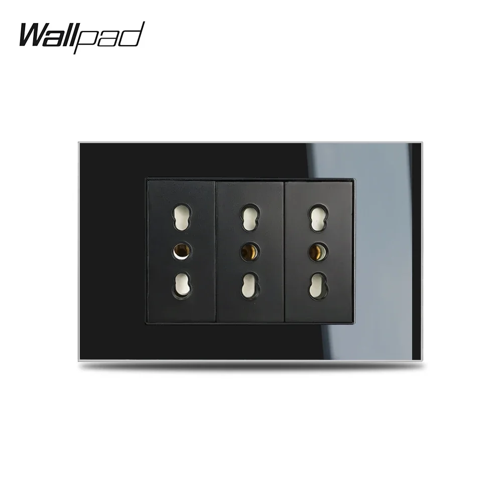 

118*75mm Italian Chile Socket Wallpad L3 Black Tempered Glass Panel Triple IT ITA 3PIN Electric Power Charger Plates Child Safe