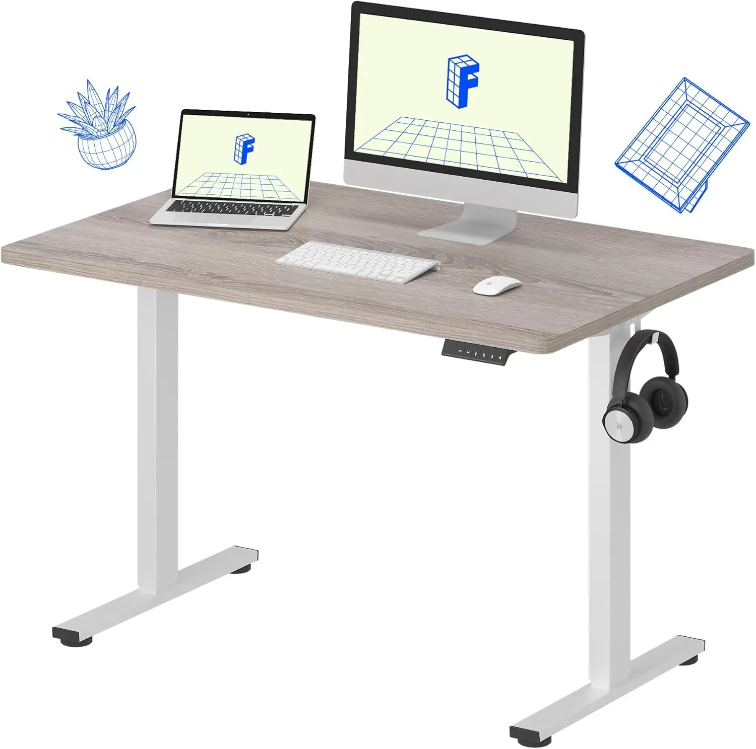 

One Piece Standing Desk 48" x 30" Electric Height Adjustable Desk Sit Stand Desk for Home Office