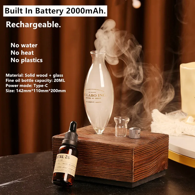 20ml Waterless Essential Oil Nebulizer Diffuser Rechargeable Aromatherapy Oil Electric Nebulizer Wooden Glass Aroma Diffusers