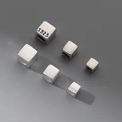 1pc 100% 925 Sterling Silver Simple Square Loose Beads 4/5/6mm Stamped S925 Geometry Silver Spacers DIY Jewelry Accessories