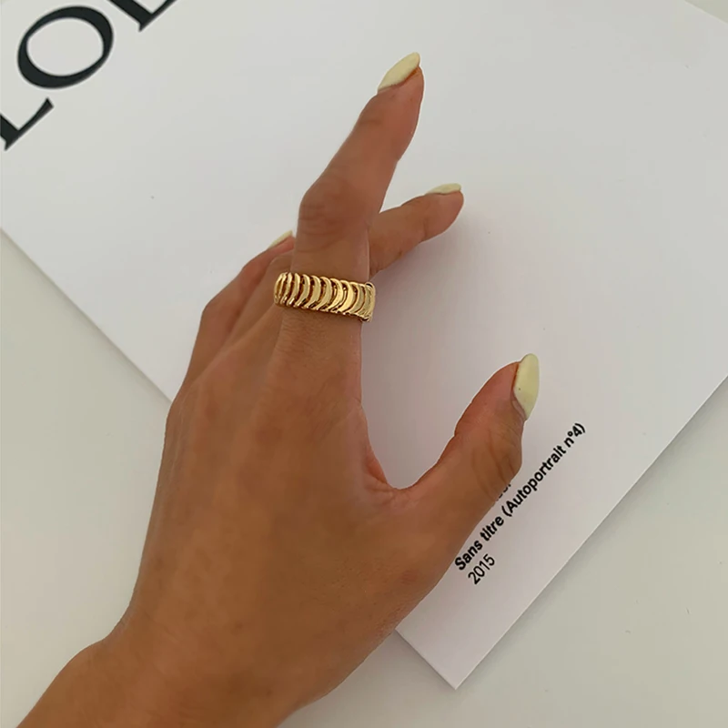 Peri'sBox Gold/Silver Color Fishbone Chain Rings Multi Arrow Geometric Rings for Women Minimalist Jewelry Adjustable 2020 Hot