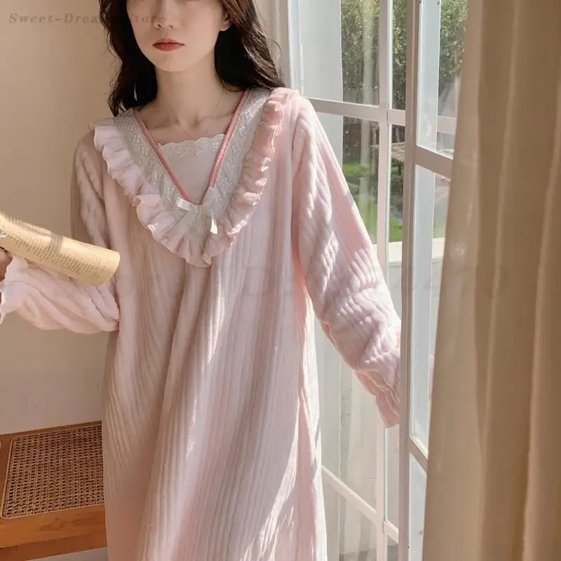 Thicken Flannel Nightgown Warm Sleepwear Gowm for Women Autumn Winter New Shower Robe Loose Casual Bathrobe Nightwear Loungewear