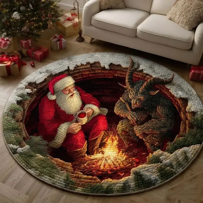 3D Gnome Spiral Staircase Round Rug Quilted Vortex Circular Carpet Non Slip Floor Mat for Living Room Bedroom Christmas