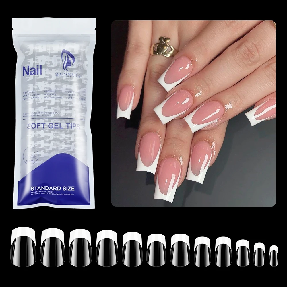 120 peças pontas de unhas de gel macio francês transparente e branco quadrado cobertura completa prensa-em unhas falsas pontas finas e grossas para mulheres e meninas *