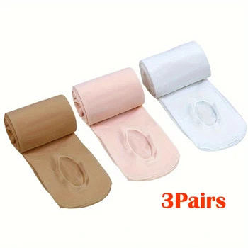 Meia-calça de balé dobrável e macia de microfibra, 3 pares, para meninas, crianças e crianças, com buraco 60d