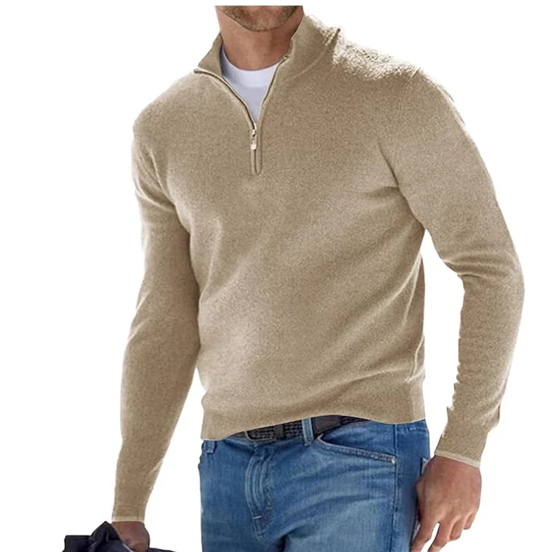 Men's Quarter Zip Sweater Casual Mock Neck Pullover Ribbed Knit Polo Sweater