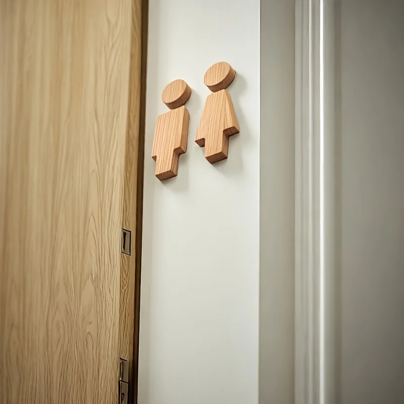 Wooden Men Women Restroom Sign 3D Toilet Wall Plaque Natural Wood Bathroom Door Indicator Sign Home Office Decor