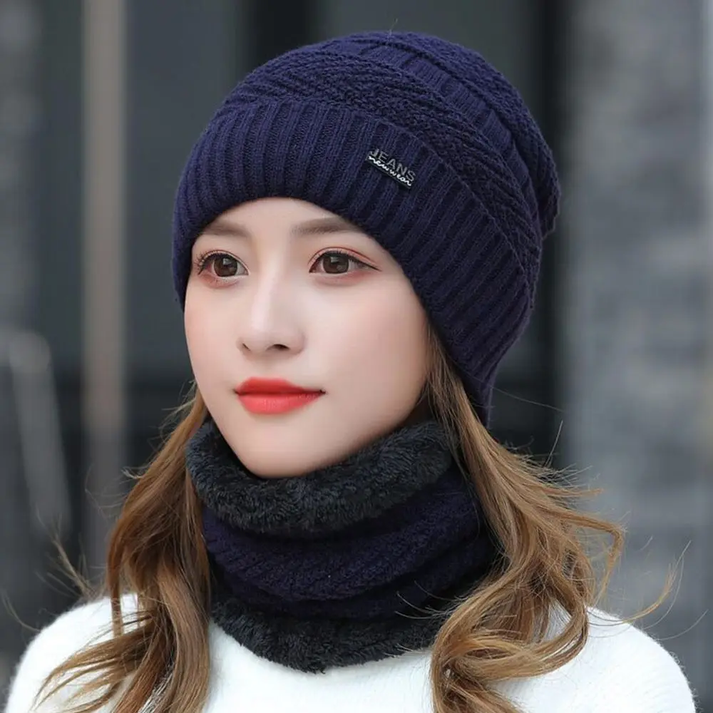Men Women Thermal Fleece Balaclava Beanie Hat Scarf Neck Scarf Cap Knitted Hat