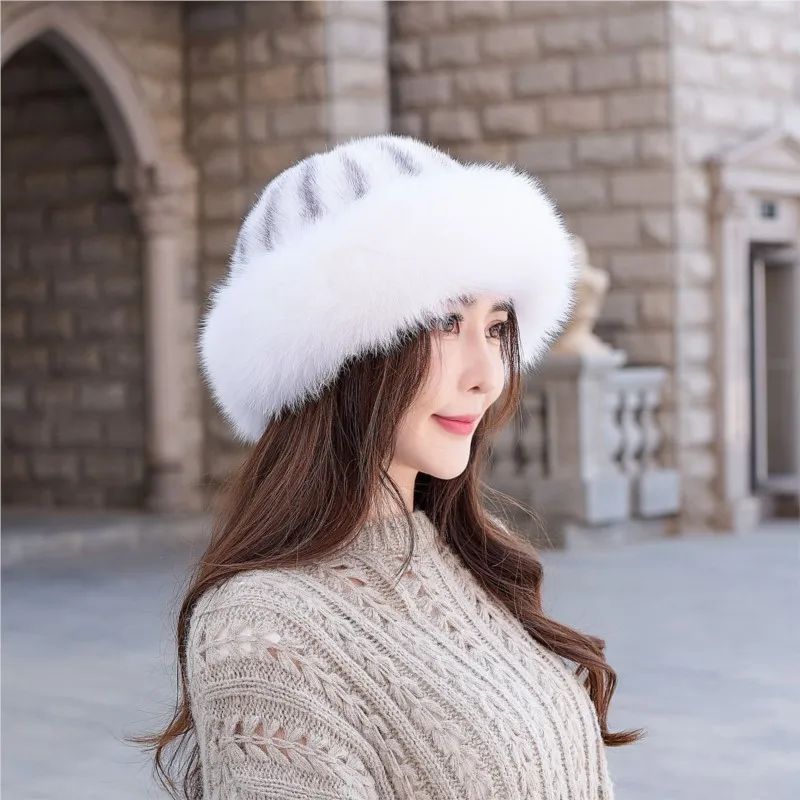 

Elegant and fashionable fur hat women's all-in-one