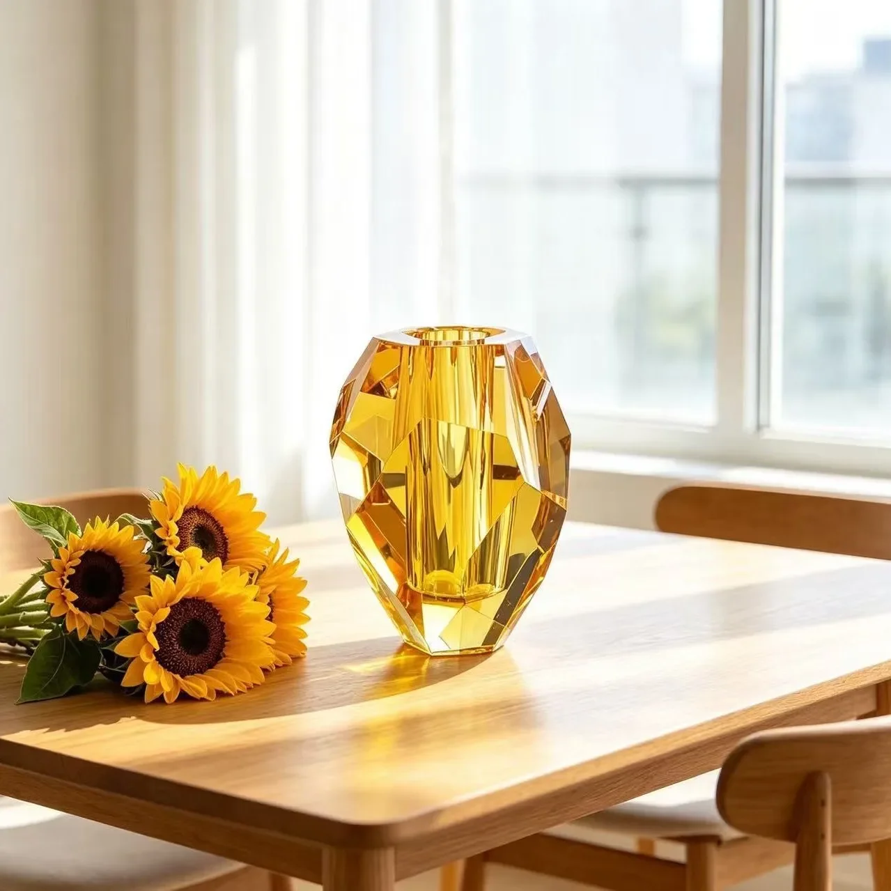 Nordic cut crystal vase multi-faceted refraction texture niche art home decoration flower ornament
