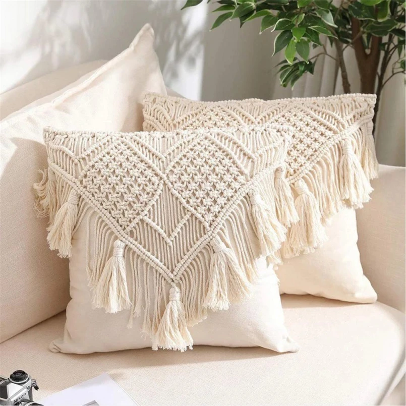 Cotton Hand-woven Tassel Pillow Case, Pastoral, INS, Bohemian, Shooting Props, Sofa Cushion Cover