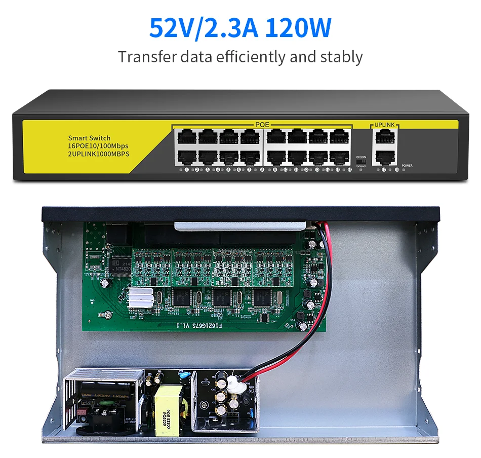 Conmutador KuWFi 48V POE, conmutador Ethernet de 4/8/16 puertos, 10/100Mbps IEEE 802,3 af/at para cámara IP/Sistema inalámbrico de cámara de seguridad AP/CCTV