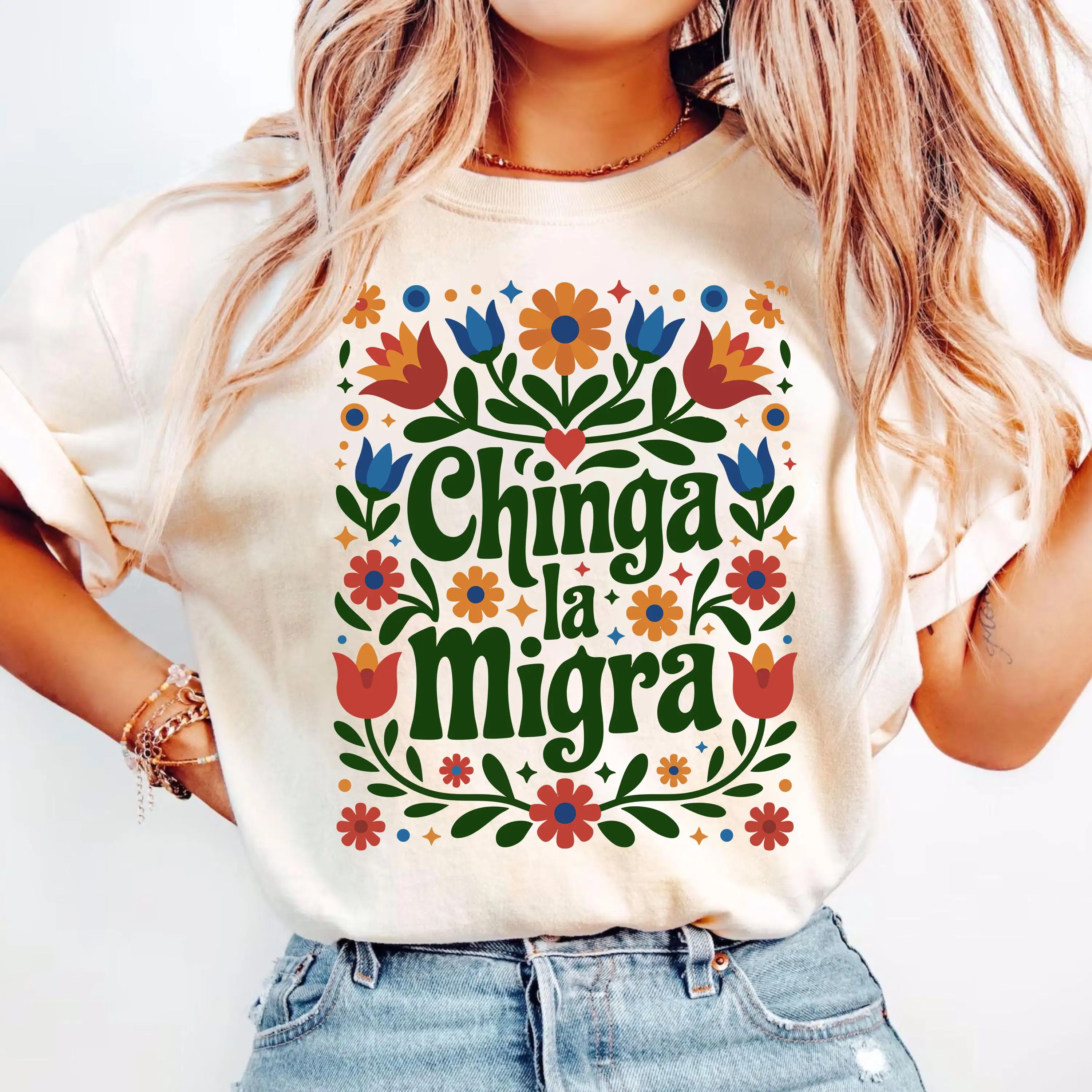 

Chinga La Migra T-Shirt for Women Round Neck Short Sleeve Cotton Tees Immigrant Human Rights Shirt Summer Tops Women's Clothing