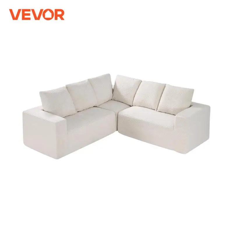 VEVOR Sofá Modular Seccional en Forma de L 2100 x 2100 x 570 mm, Sofá Seccional Nube con Esponja de Alto Rebote y Densidad, Sofá de Pana Tapizado con Cojín para Sala de Estar, Apartamento, Beige