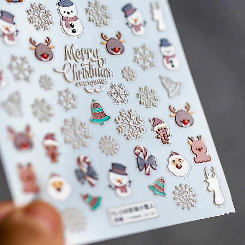 5D Japanese Embossed Nail Stickers Christmas Snowman Limited Edition Self Adhesive Premium Vinyl for Women Party Decor