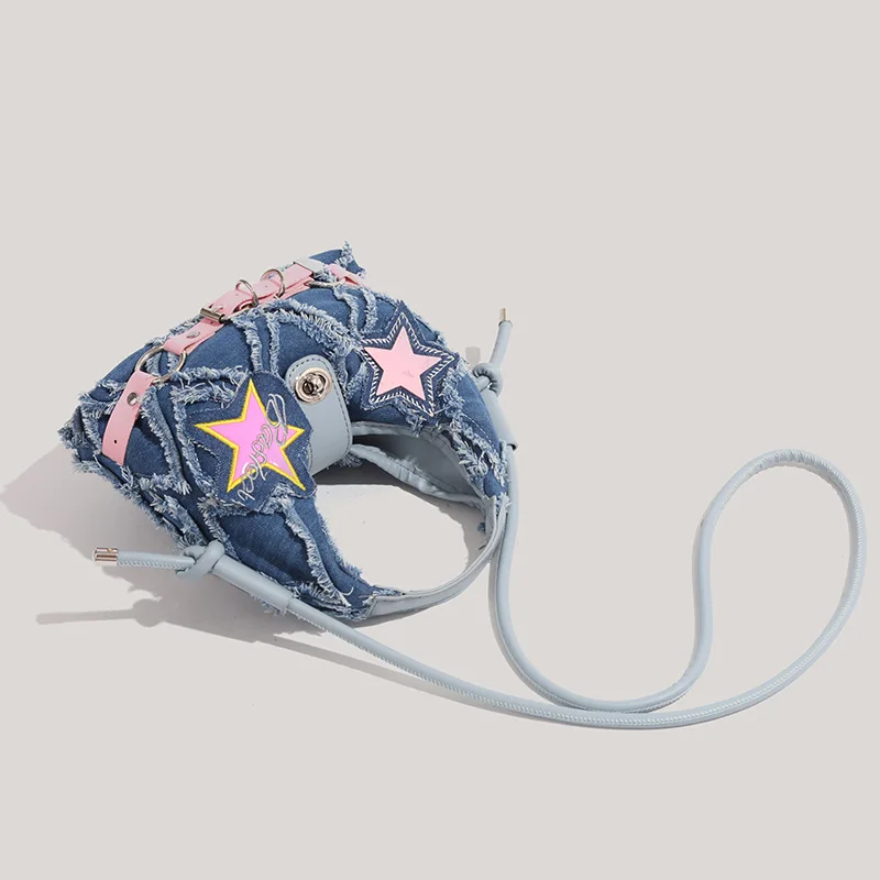 Bolso de mano para mujer, bolso de mano de alta calidad con forma de media luna, bolso cruzado vaquero versátil a la moda, nuevo bolso para niña