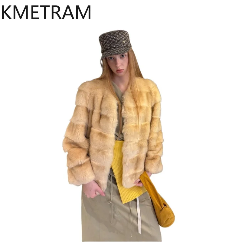 

KMETRAM 100% Natural Fox Fur Womens Winter Coats 2026 New High Quality Short Loose Striped Thick Fur Woman Clothes Шуба Женская