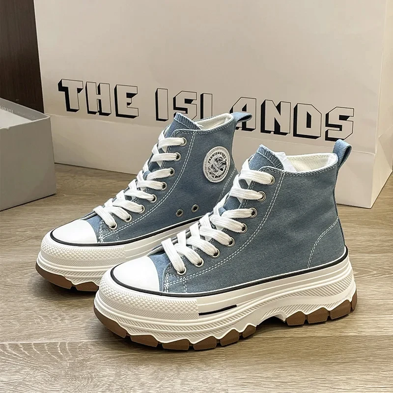 Ins2023 Sommer neue High-Top-Schuhe Japan Mode Höhe zunehmende Plattform Wave Bottom vielseitige lässige Turnschuhe Canvas Schuhe wo