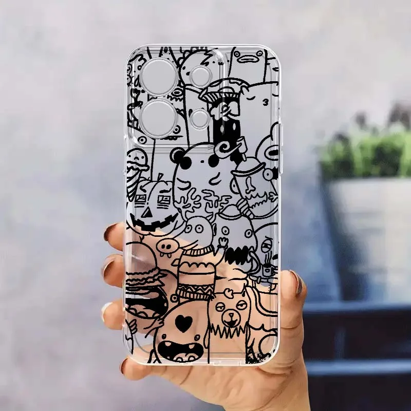 

Black graffiti pattern Phone Case For Xiaomi Redmi 10 11 K30 K40 K50 K60 K70 Pro Prime Plus Ultra Zoom 5G TPU Transparent