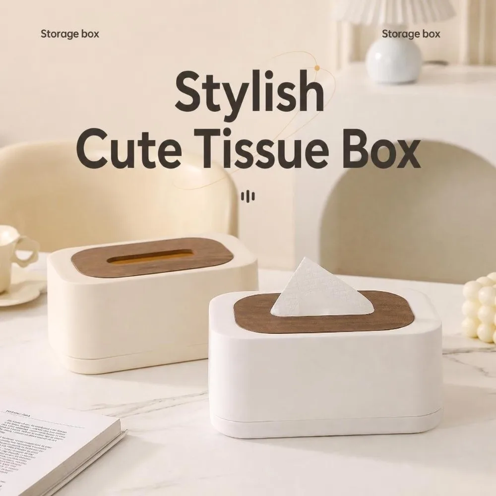 Simple Large Opening Tissue Box With Lid Space-saving Auto Lift Spring Tissue Dispenser Square Tissue Box Desktop Use
