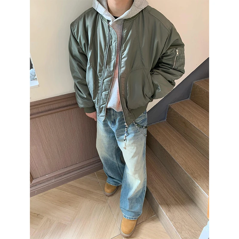 

Cleanfit American Style Baseball Jacket Cotton Pilot Coat Men's Short Fashionable Autumn Winter Warm Thickened Zipper Casual