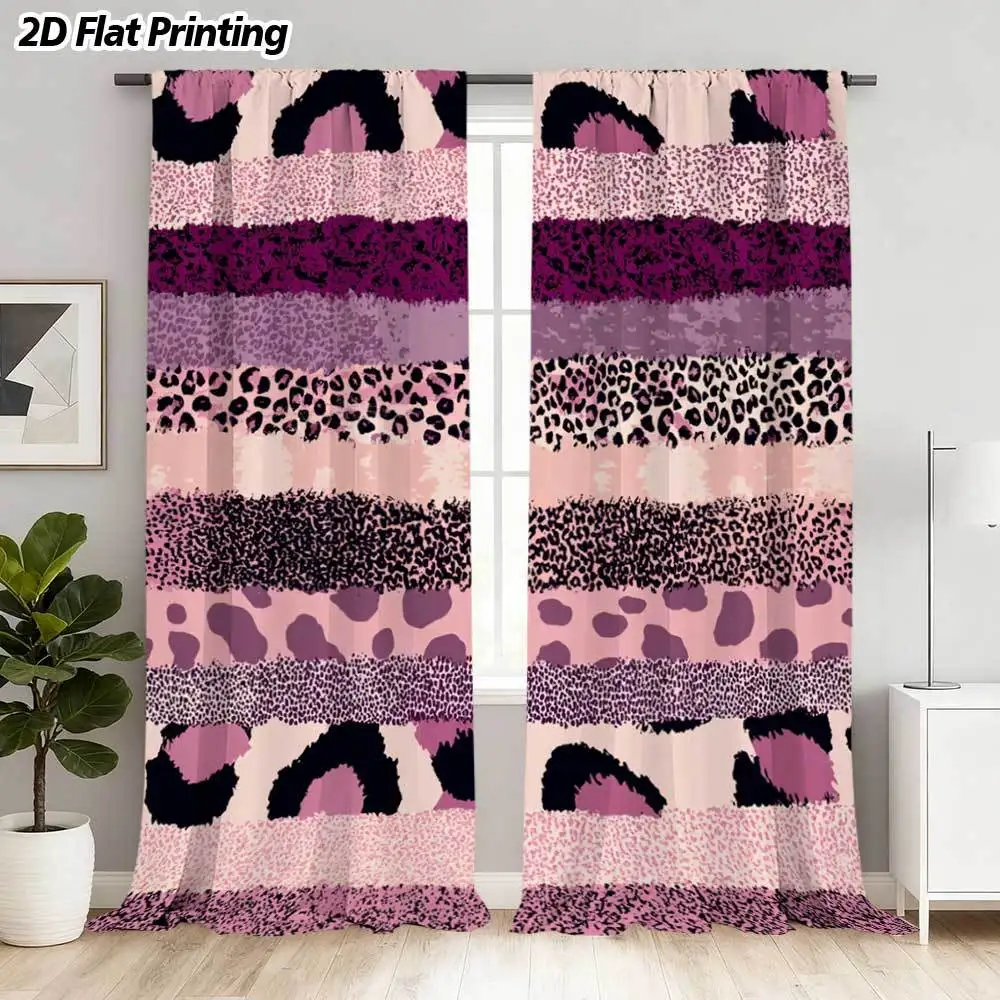 Pinkish purple leopard print pattern Print Drapes Room Darkening Window Curtains Home Decor,Rod Pocket Blackout Curtains Bedroom