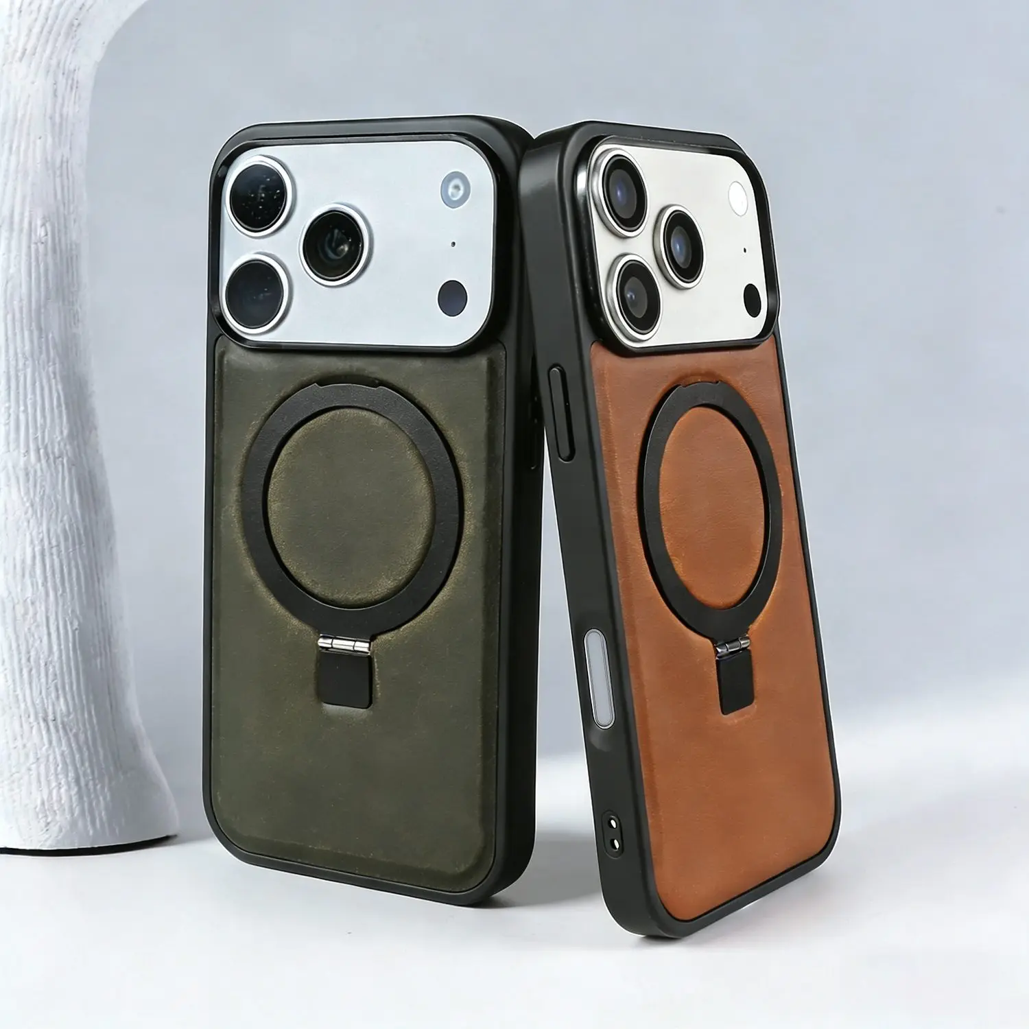 

Чехол для телефона с магнитным кольцом и подставкой для iphone 17 Pro Max 16pro 15 14 13 12 11 Чехол из натуральной кожи Чехлы с магнитной задней крышкой