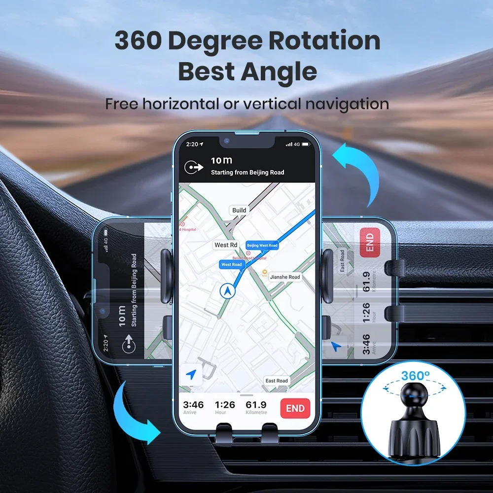 Gravity Sensor Car Phone Holder - Metal Air Outlet Mount with Triangle Design