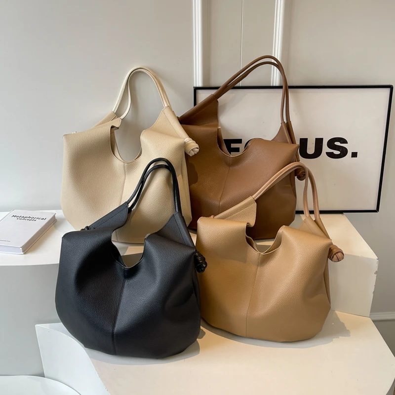 LEFTSIDE 2 Pcs/set Big Underarm Bags for Women 2024 Y2K Korean Fashion Simple Handbags and Purses Pu Leather Shoulder Bag