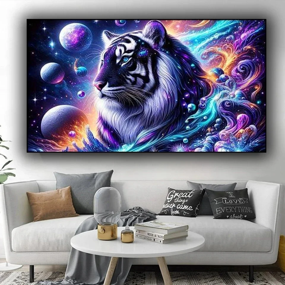 Diy Fantasy Space Blue Tiger Diamond Painting New 2025 Mystical Animal Large Size Full Mosaic Diamond Embroidery Home Decor