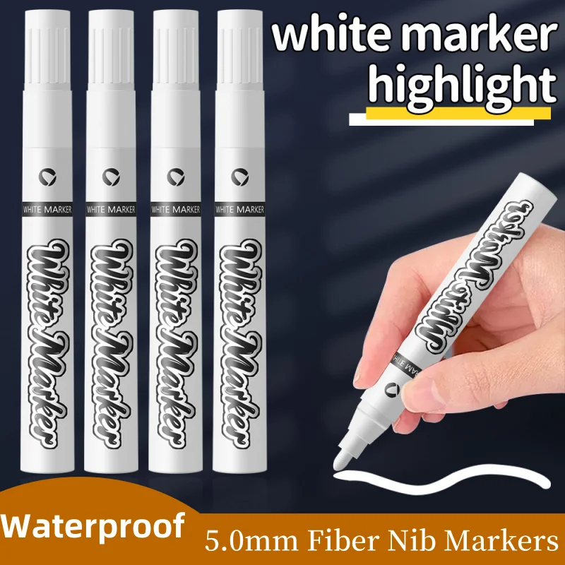

2pcs White Highlight Marker Pens 5.0mm Waterproof Markers Advertising Posters Pen Graffiti,Wrting,Painting Markers Art Supplies