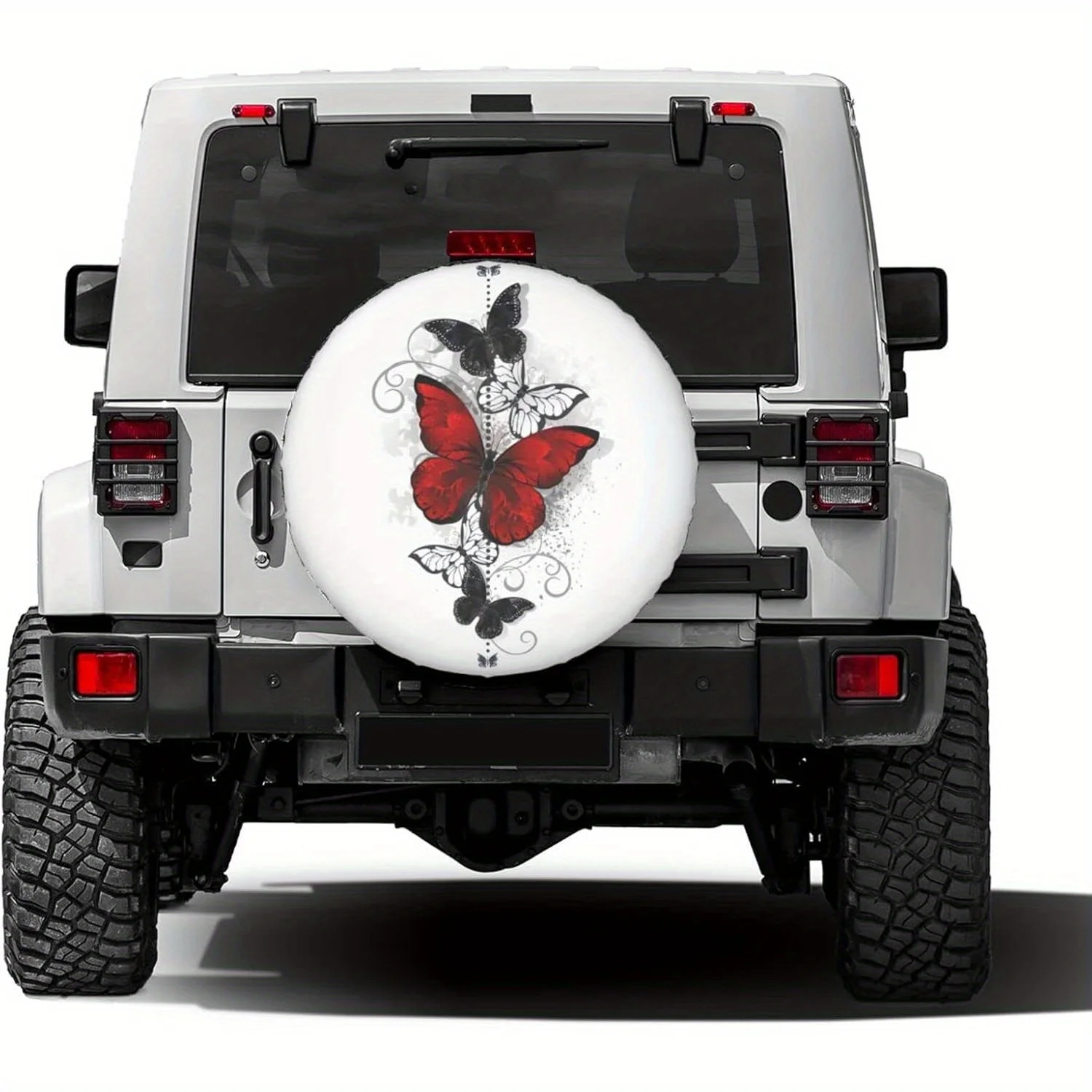 

Red and Black Butterfly Spare Tire Cover Durable Polyester Wheel Protector for SUV RV Trailer Camper