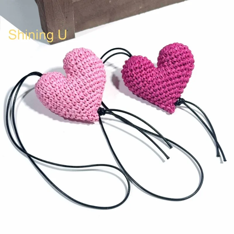 Shining U Handmade Raffia Heart Keychain for Women Bag Charms Fashion Accessory Gift
