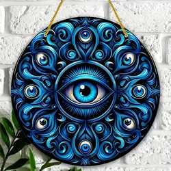 Vintage Metal Round Acrylic Sign Plaque-Mandala-Inspired Evil Eye Design,Porch,Home,Wall,Garage,Farmhouse,Bar,Cafe-Multipurpose