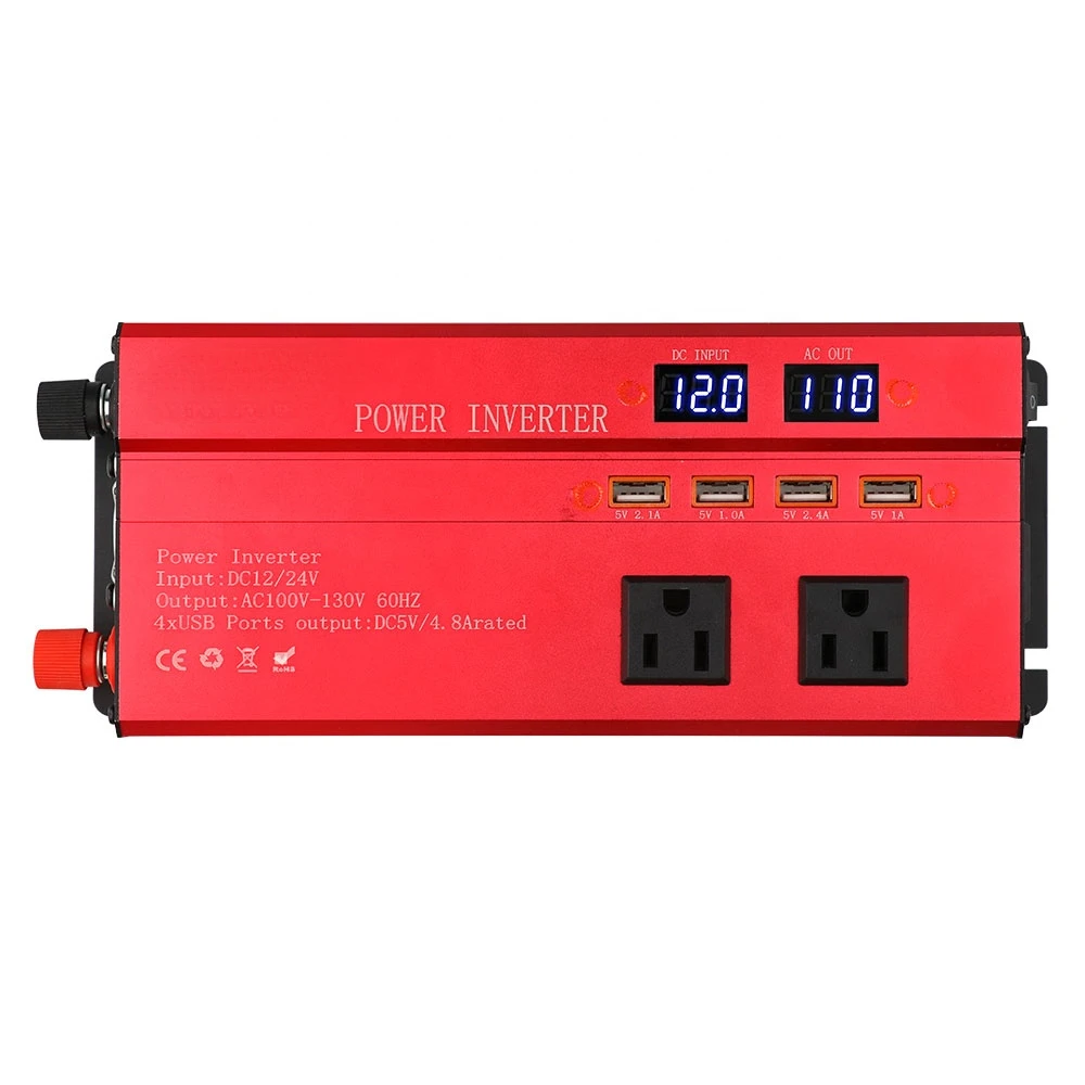 2000W Automotive Power Inverter DC 12V 24V to 220V AC Converter