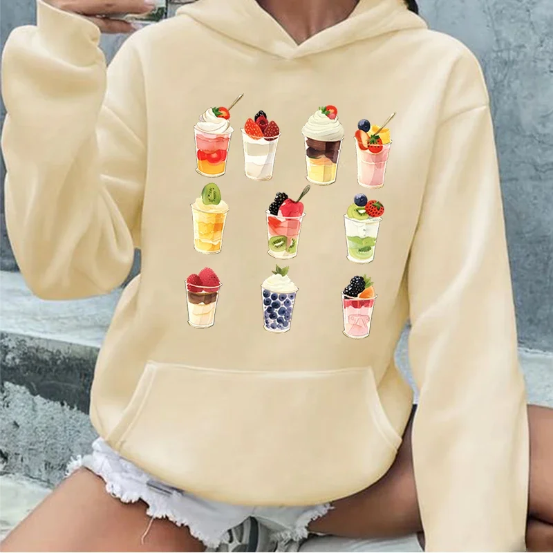 Ice Cream Cartoon Sweatshirt Women's Hoodie Warm Loose Cute Design Gift For Girlfriends For Autumn And Winter